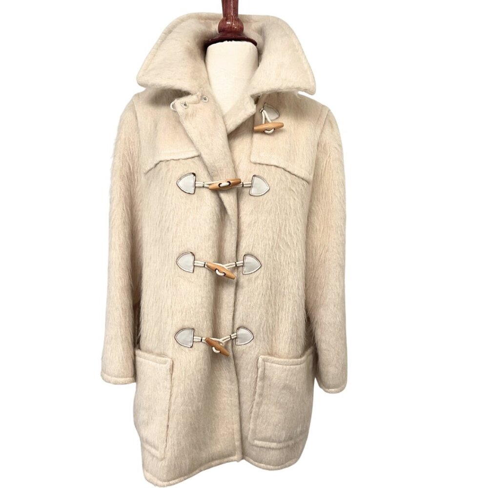 VTG I.Magnin Cream Color Preppy Mohair Coat USA Union Made 1960s Wood Toggles